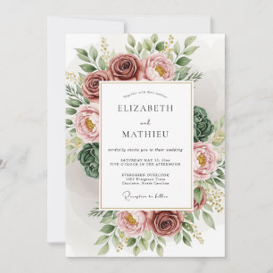 Dusty Rose Lush Bohemian Wedding Invitation