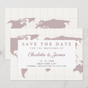 Dusty Rose Map Wedding Save the Date Favour Holiday Card