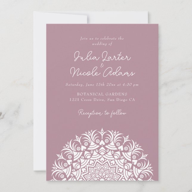 Dusty Rose Mauve Abstract Mandala Wedding Invitation (Front)