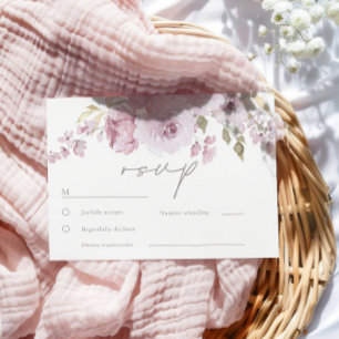Dusty Rose Mauve Blush Floral Watercolor Wedding RSVP Card