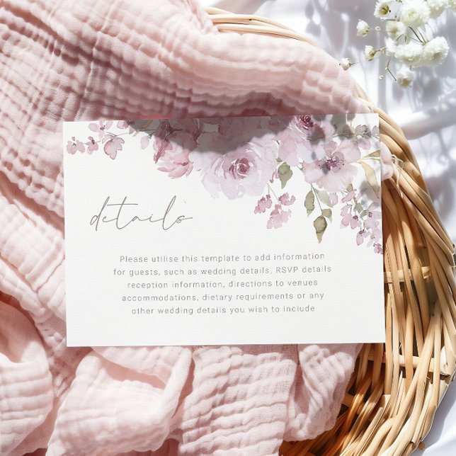 Dusty Rose Mauve Blush Floral Wedding Details Enclosure Card (Creator Uploaded)