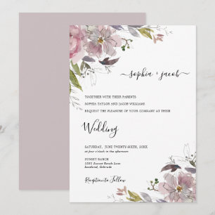 Dusty Rose Mauve Blush Pink Floral Wedding Invitation