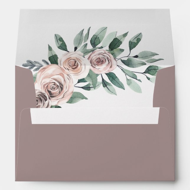 Dusty Rose Mauve Deep Boho Greenery Floral Wedding Envelope (Back (Bottom))