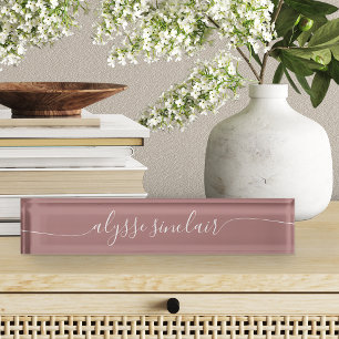 Dusty Rose Mauve Elegant Calligraphy Script Nameplate