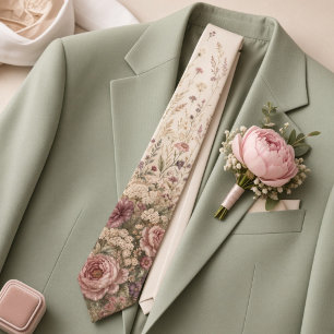 Dusty Rose & Mauve Floral Romantic Spring Wedding Tie