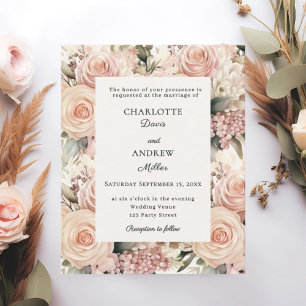 Dusty rose mauve ivory florals wedding invitation