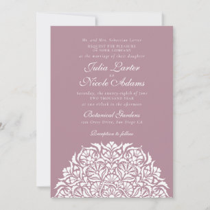 Dusty Rose Mauve Whimsical Floral Mandala Wedding Invitation