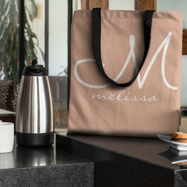 Dusty Rose Medium Tote Bag With Her Name (simple monogram)