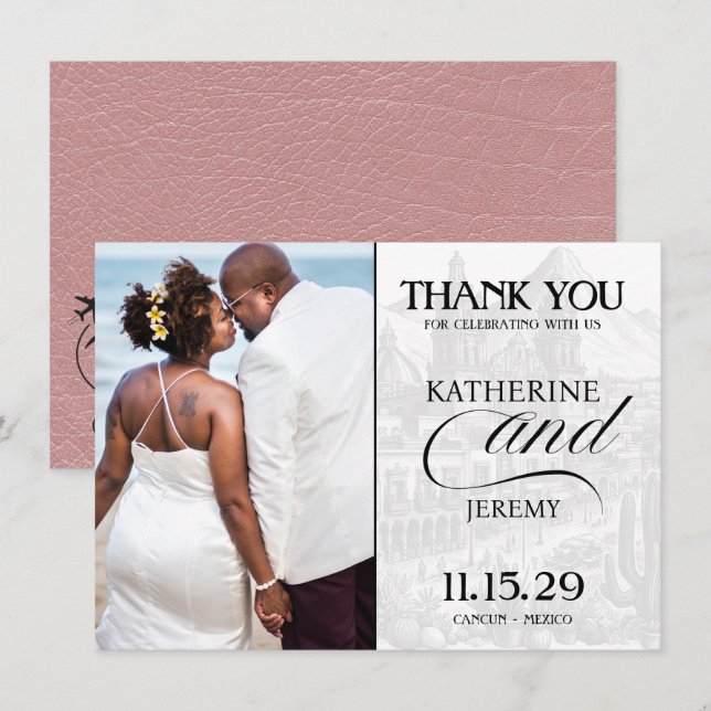 Dusty Rose Mexico Passport Thank You Card (Front/Back)