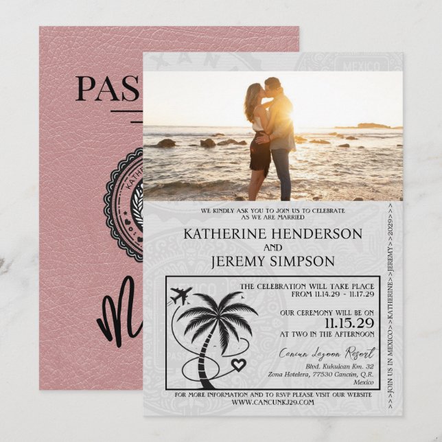 Dusty Rose Mexico Passport Wedding Invitation (Front/Back)