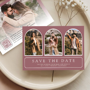 Dusty Rose Minimal Arch Photo QR Code Wedding Save The Date
