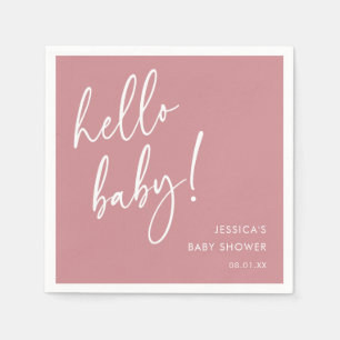 Dusty Rose Minimal Boho Hello Baby Shower Napkins