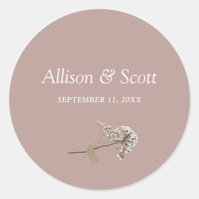 Dusty Rose Minimal Elegant Floral Class  Classic Round Sticker (Front)