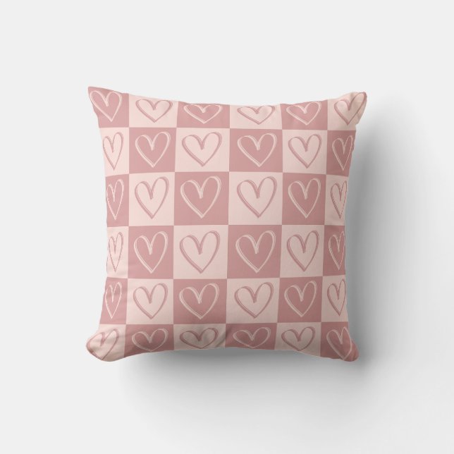 Dusty Rose Minimal Hearts Valentine Gift Cushion (Front)