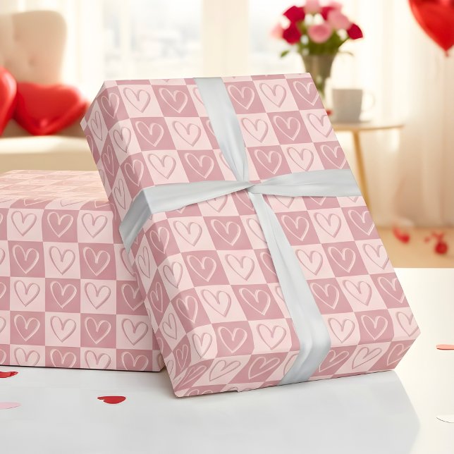 Dusty Rose Minimal Hearts Valentine Gift Wrapping Paper (Creator Uploaded)