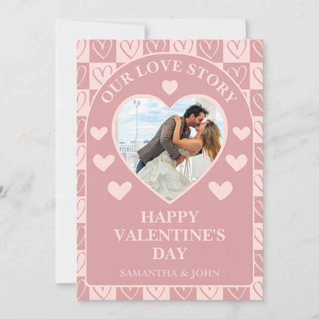 Dusty Rose Minimal Hearts Valentine’s Gift Photo Holiday Card (Front)