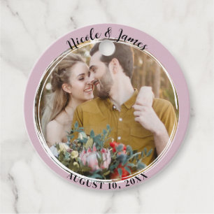 Dusty Rose Minimal Trendy Round Photo Wedding  Favour Tags