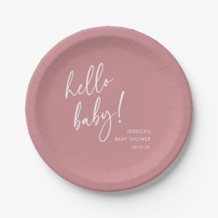 Dusty Rose Minimalist Baby Shower Paper Plate
