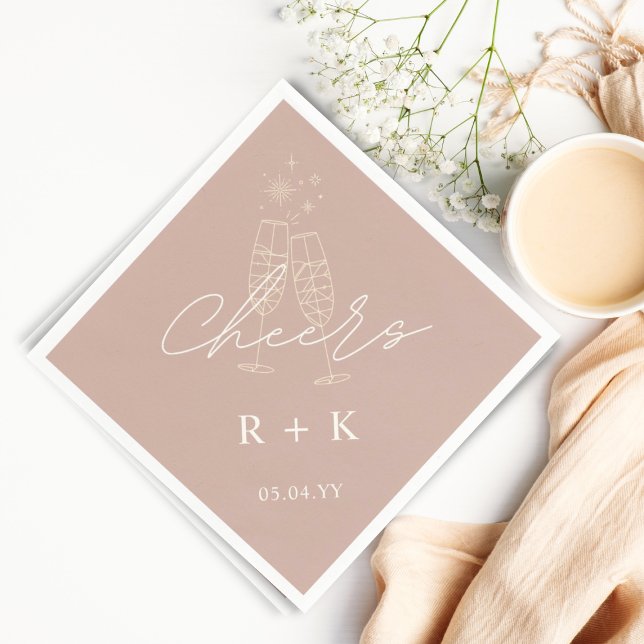 Dusty Rose Minimalist Cheers Simple Monogrammed Napkin (Creator Uploaded)