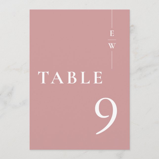 Dusty Rose Minimalist Modern Monogram Table Number (Front)