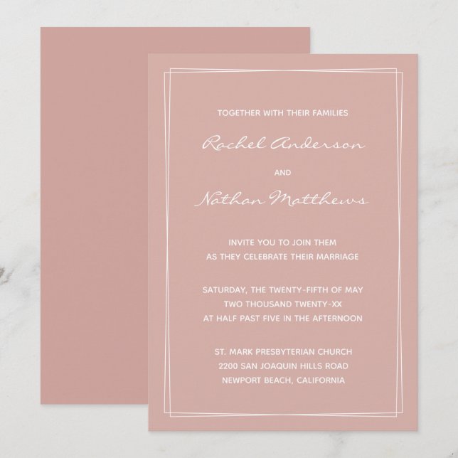 Dusty Rose Minimalist Modern Wedding Invitations (Front/Back)