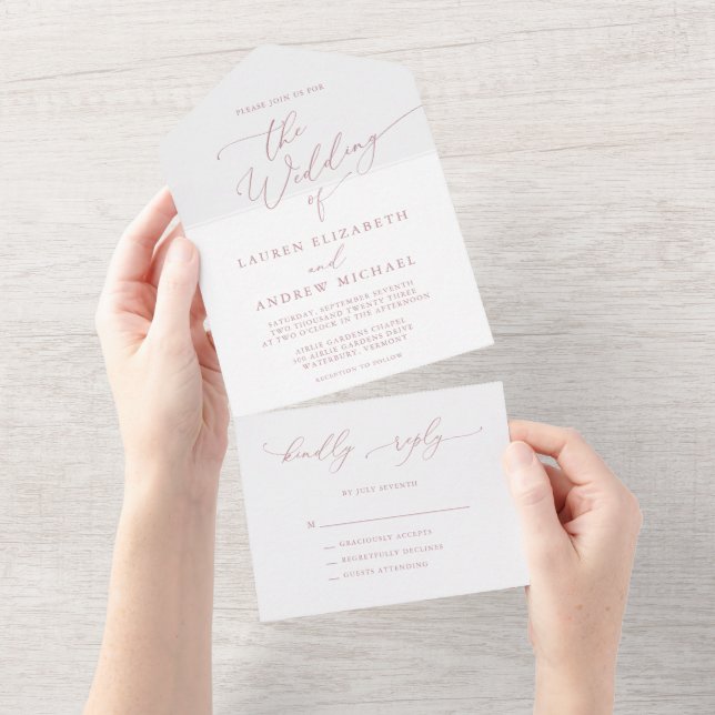 Dusty Rose Minimalist Wedding All In One Invitation (Tearaway)