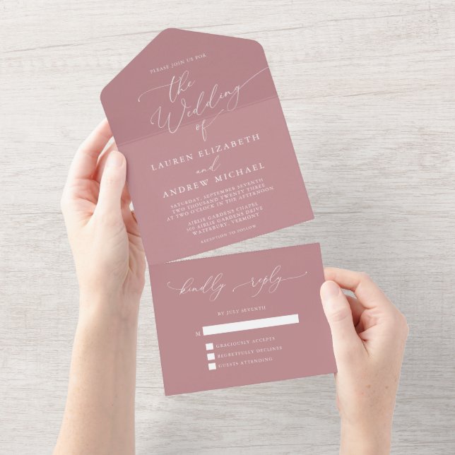 Dusty Rose Minimalist Wedding All In One Invitation (Tearaway)