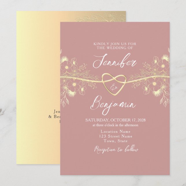 Dusty Rose Minimalist Wedding Invitation (Front/Back)