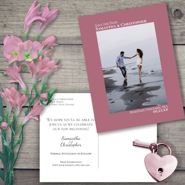 Dusty Rose Minimalist Wedding Photo Save The Date Announcement Postcard (Creator Uploaded)