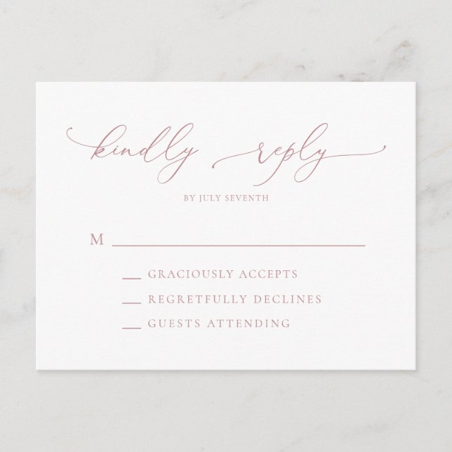 Dusty Rose Minimalist Wedding RSVP Postcard (Front)