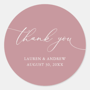 Dusty Rose Minimalist Wedding Thank You Classic Round Sticker