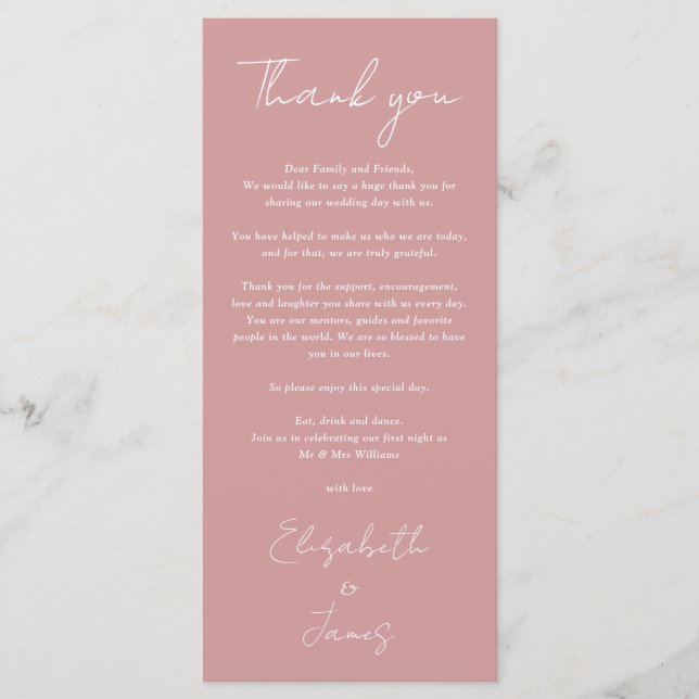 Dusty Rose Minimalist Wedding Thank You Place Card (Front)