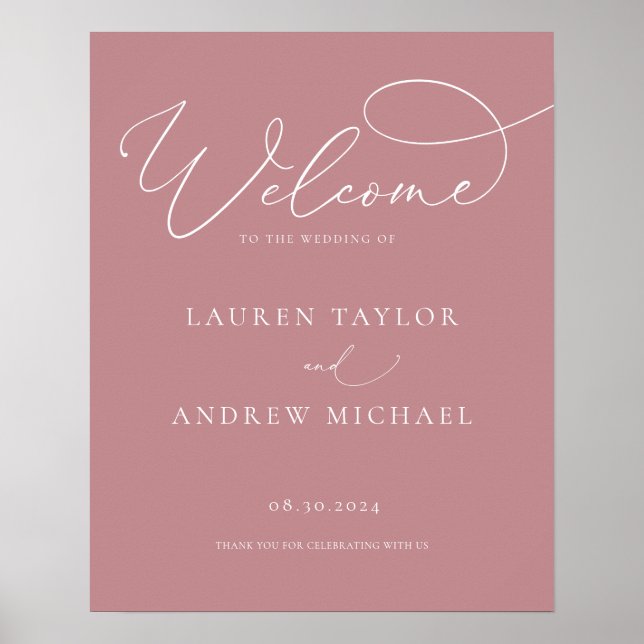 Dusty Rose Minimalist Welcome to Our Wedding Sign (Front)