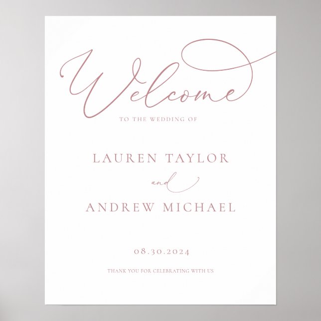 Dusty Rose Minimalist Welcome to Our Wedding Sign (Front)