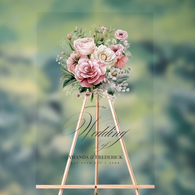 Dusty Rose, Mint Green, and Blush Floral Wedding Acrylic Sign (Neutral)