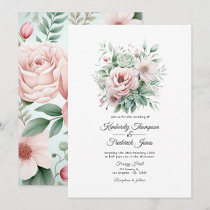 Dusty Rose, Mint Green, and Blush Floral Wedding Invitation