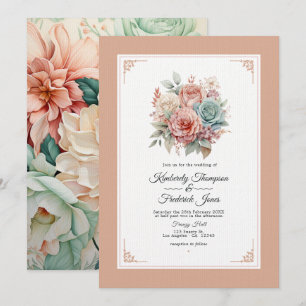 Dusty Rose, Mint Green, and Blush Floral Wedding Invitation