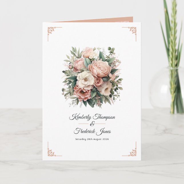 Dusty Rose, Mint Green, and Blush Floral Wedding Programme (Front)