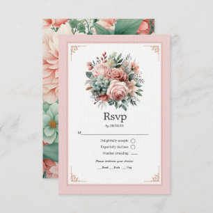 Dusty Rose, Mint Green, and Blush Floral Wedding RSVP Card