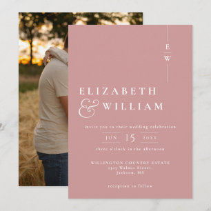 Dusty Rose Modern Elegant Monogram Photo Wedding Invitation