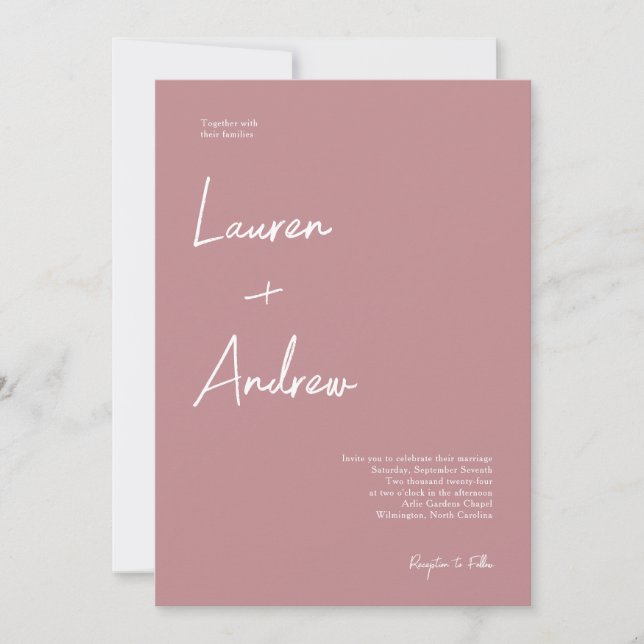 Dusty Rose Modern Elegant Script Wedding Invitation (Front)