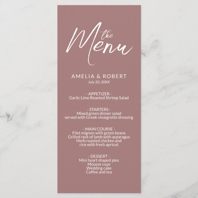 Dusty Rose Modern Elegant Simple Wedding Menu  (Front)
