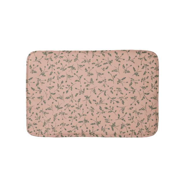 Dusty Rose Modern Farmhouse Daisy Buds Pattern Bath Mat (Front)