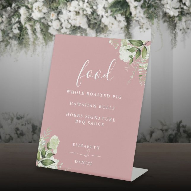 Dusty Rose Modern Floral Greenery Food Menu Pedestal Sign (Dusty Rose Modern Floral Greenery Food Menu Pedestal Sign)