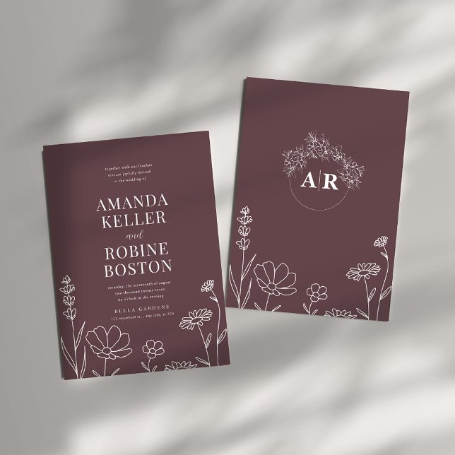 Dusty Rose Modern Floral Wedding Invitation (Creator Uploaded)