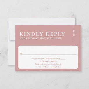 Dusty Rose Modern Minimalist Monogram Wedding RSVP Card