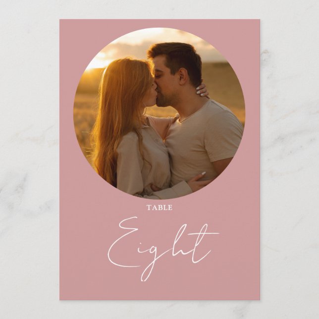 Dusty Rose Modern Minimalist Script Table Number (Front)