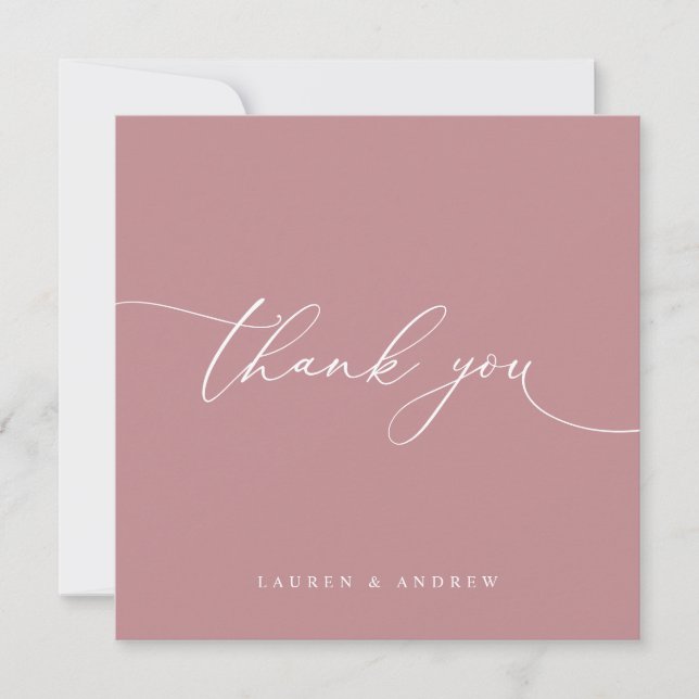 Dusty Rose Modern Minimalist Wedding  Thank You Card (Front)