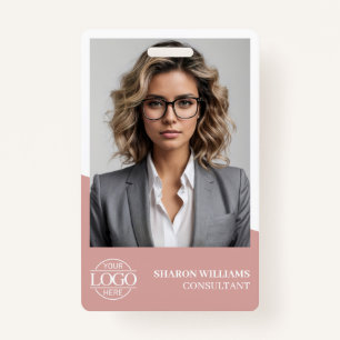 Dusty Rose Modern Personalized Employee Photo Logo ID Badge