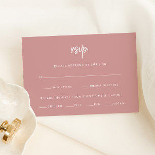 Dusty Rose Modern Script   Wedding Meal Choice RSVP Card